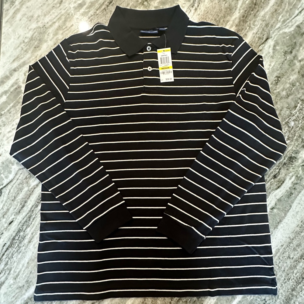 NWT John Ashford Long Sleeve Striped Polo Shirt Size Medium - Picture 2 of 4